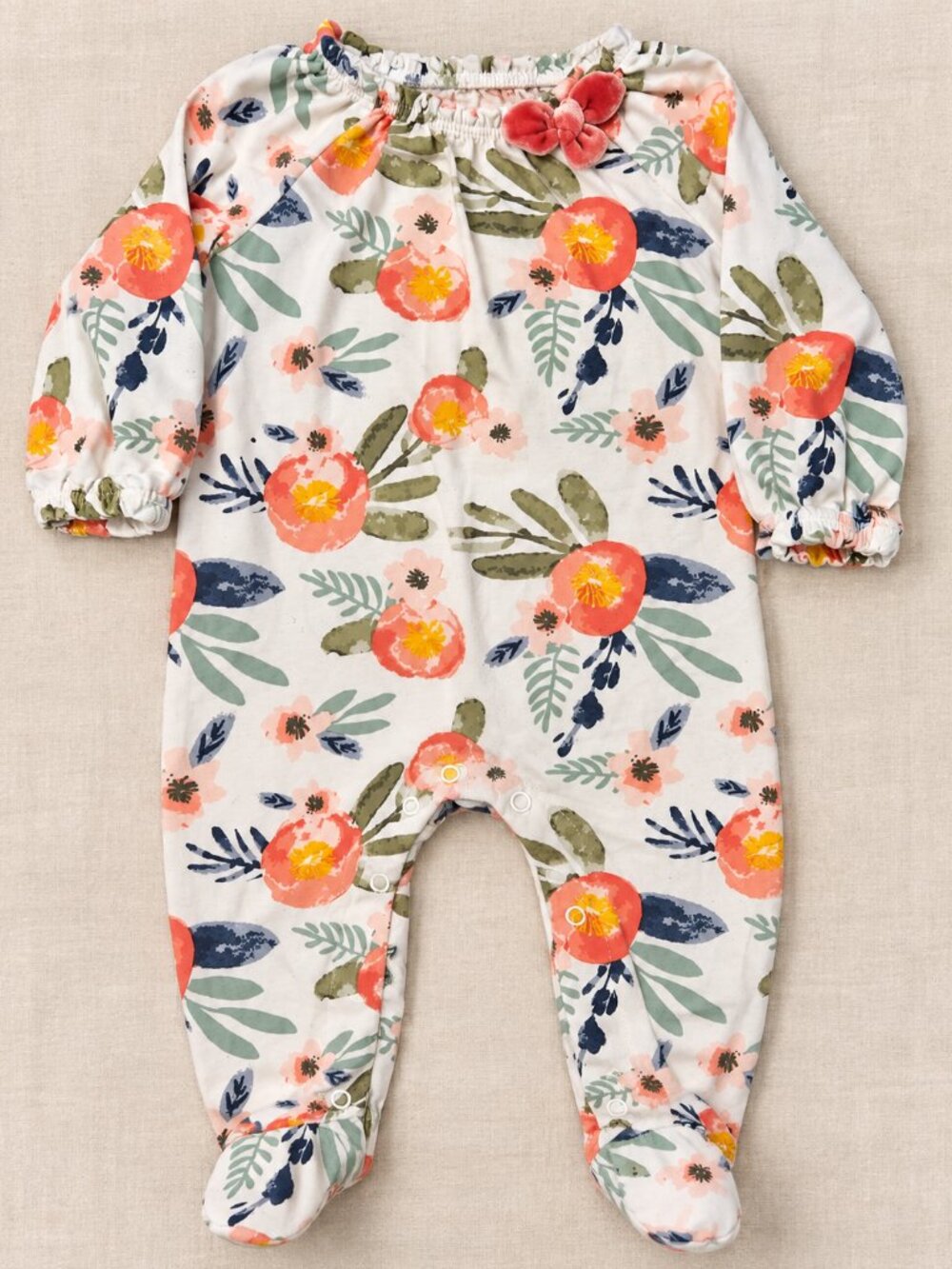 Mud Pie Baby Girl Floral Footed Romper 3-6M Velvet Bow
